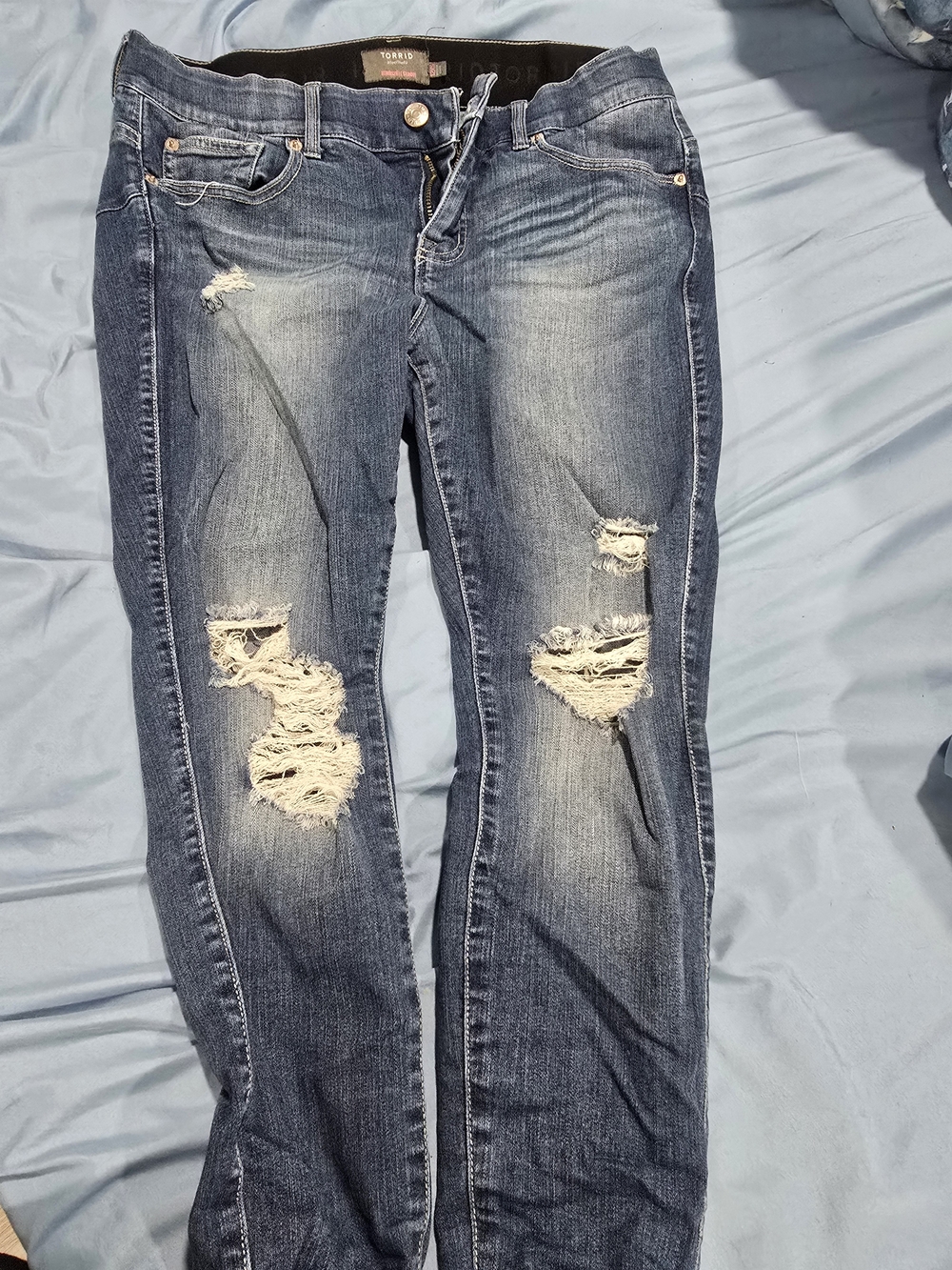 torrid Distressed Skinny Jeans in Washed Blue